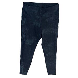 Danskin Women's Legging Athletic Tie Dye Black Gray Size L Large Pockets